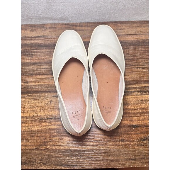 FEIT Handsewn Slippers White Leather Slip Ons Loafers Formal Quiet Luxury US 10 - Picture 4 of 11